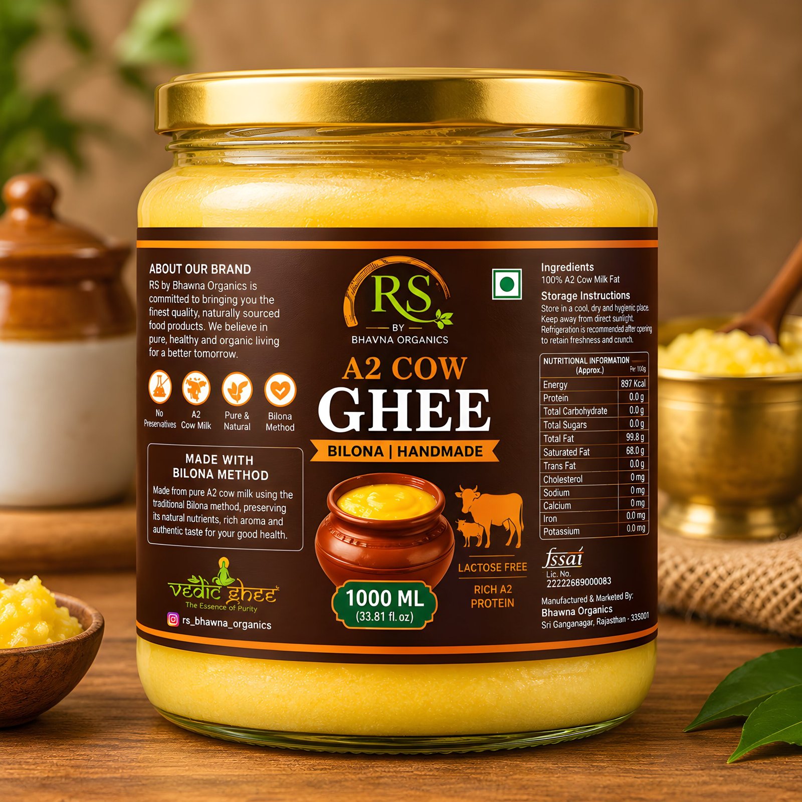 RS by Bhavna Organics A2 Cow Ghee – 1000ml